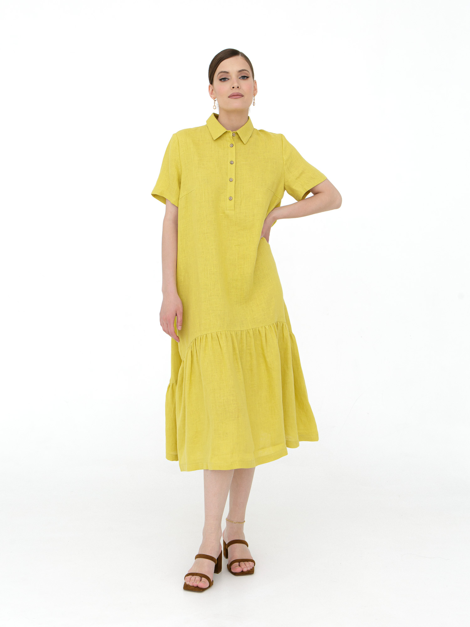 Платье женское КЛ-7521-ИЛ23 пыльно-желтый 46 ELECTRA STYLE, цвет пыльно-жёлтый, размер 46 - фото 1