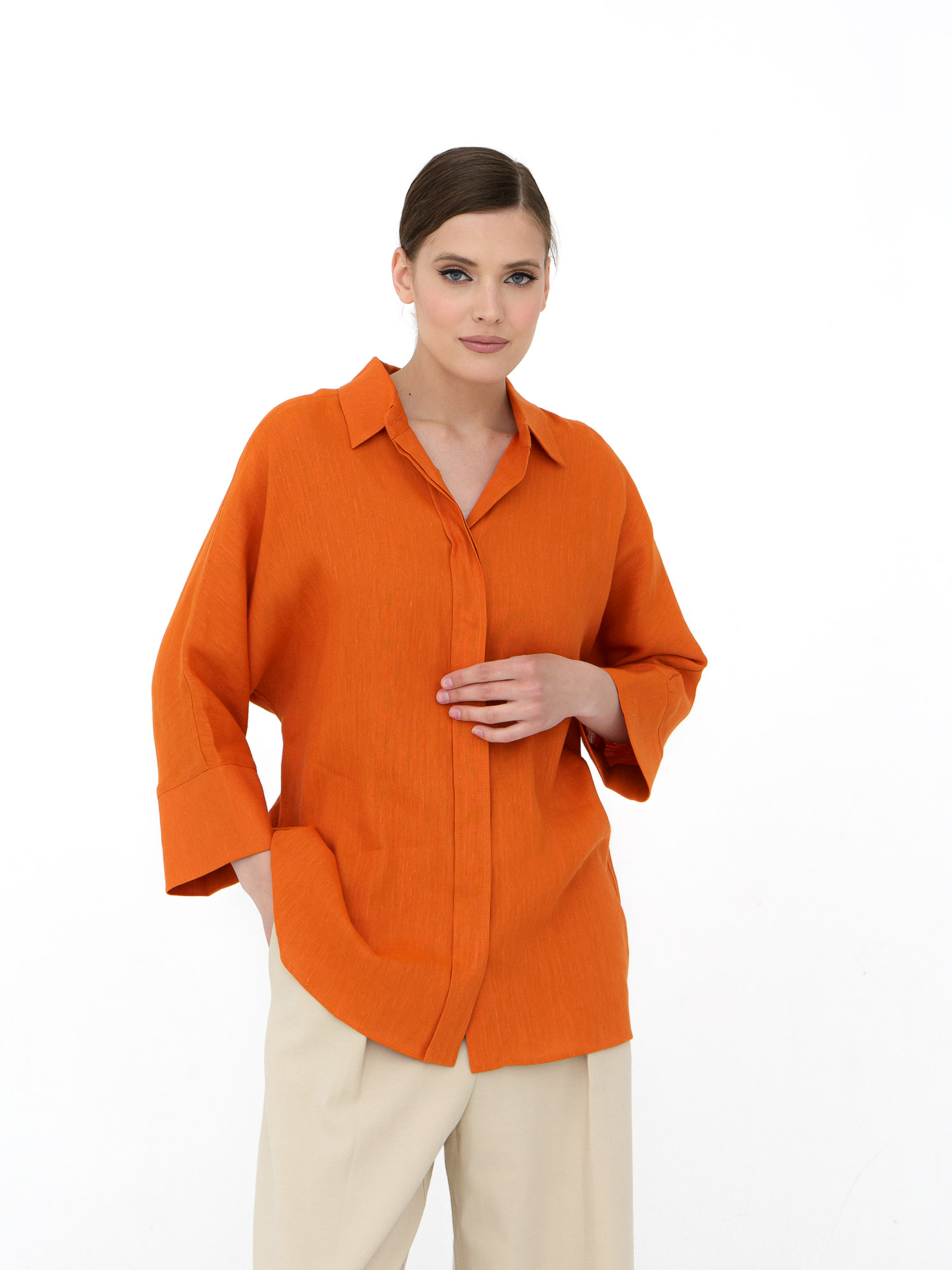 Блузка женская КЛ-7728-ИЛ23 оранжевый 48 ELECTRA STYLE, размер 48 - фото 1