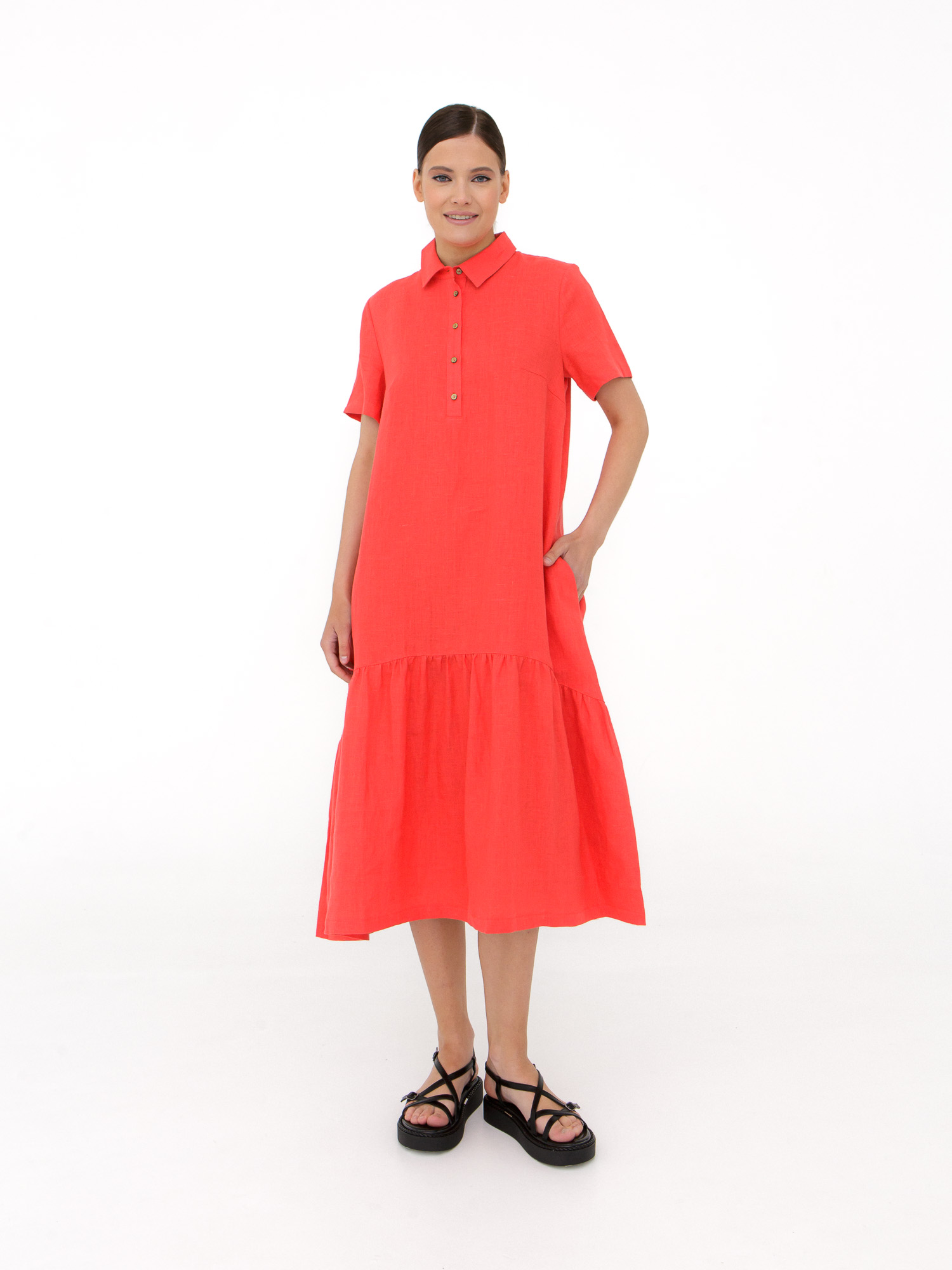 Платье женское КЛ-7521А-ИЛ23 коралловое 42 ELECTRA STYLE, цвет коралловый, размер 42