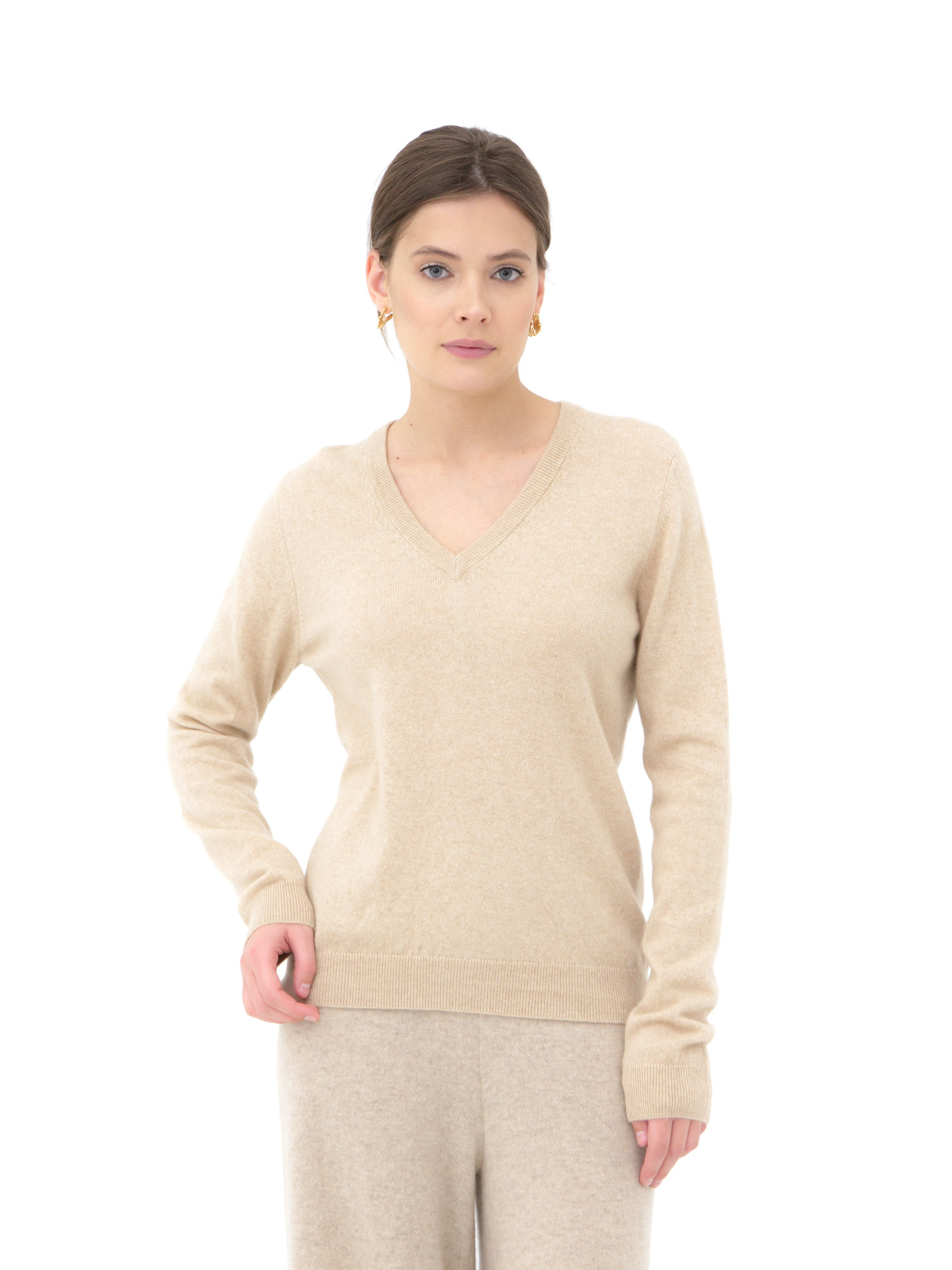 Пуловер из кашемира женский KW070523-E бежевый XXL GOBI, размер XXL - фото 1